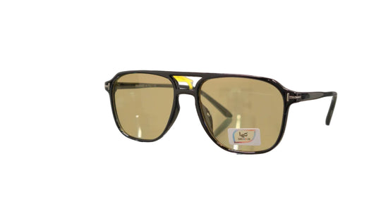 Leo LCC 28032 aviator sunglasses shinny black frame yellow tint lens angled view