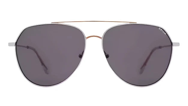 Opium OP1785 C03 aviator sunglasses, front view with sleek silver frame and dark lenses.