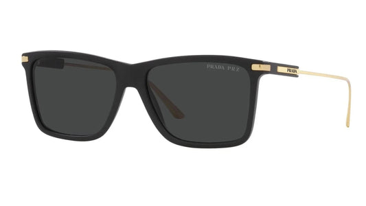 Angled view of PRADA SPR 01ZS 1B008G sunglasses showcasing the bold square frame and gradient lenses.