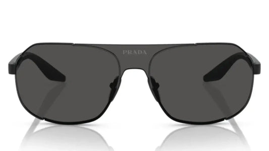Front-facing view of PRADA SPS 53YS 1AB06F sunglasses with a sharp, sophisticated silhouette.