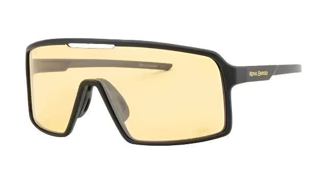 Royal Enfield RE 20020 C05 sunglasses with sporty design and wraparound amber lenses — angled view.
