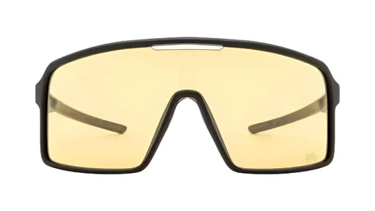 Royal Enfield RE 20020 C02 sunglasses with amber lenses and black frame — front view.