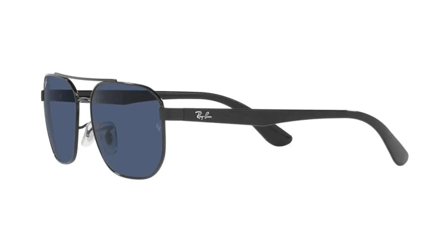 Ray-Ban RB3693I 002/80 sunglasses with sleek black temples and blue lenses - side angle view