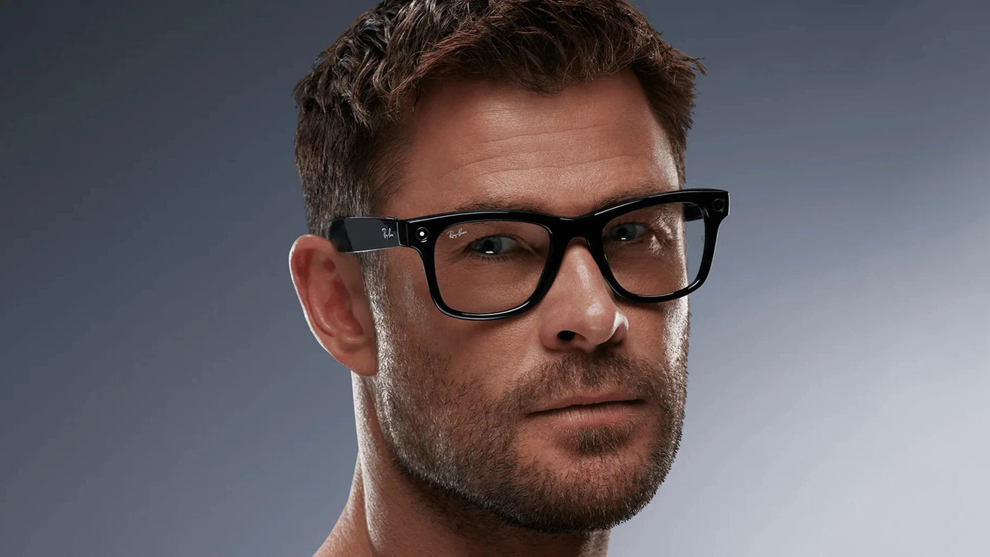 model wearing Ray-ban Meta wayfarer 601/SB