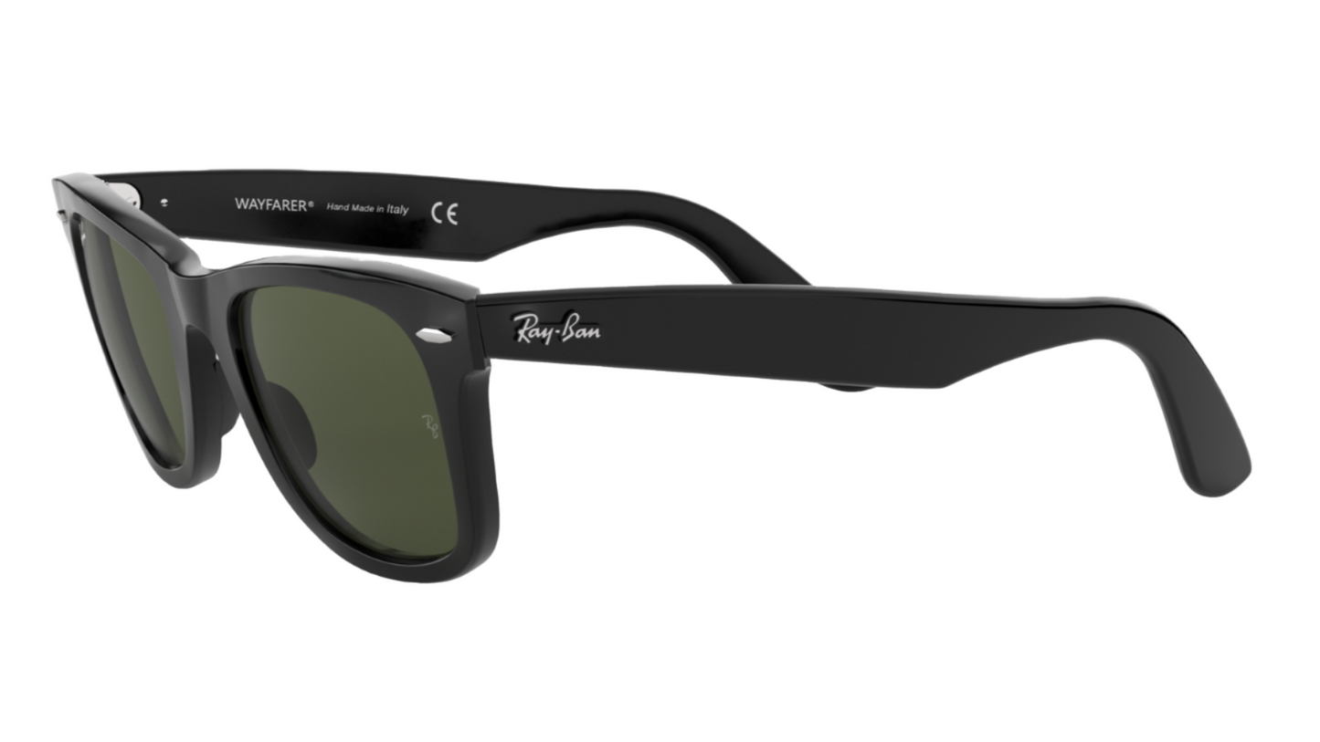 Black Ray-Ban sunglasses on a white background