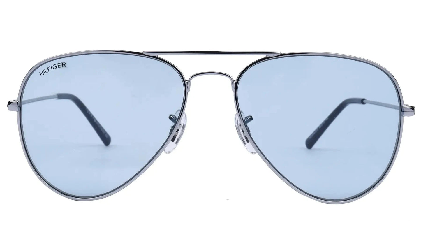 Tommy Hilfiger TH 1574 C12 aviator sunglasses featuring blue-tinted lenses and a sleek double bridge.