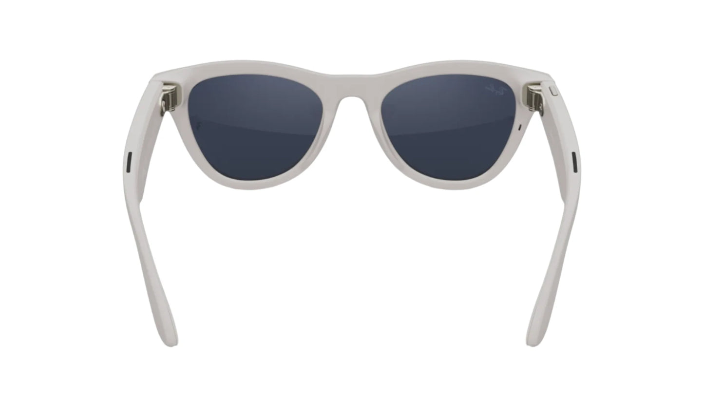 Sunglasses with white frame and dark lenses on a white background