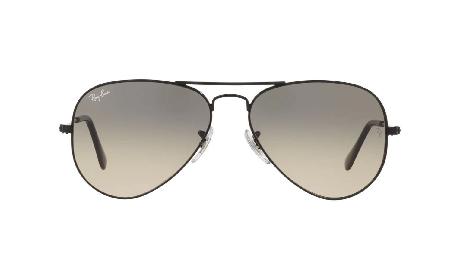 Ray-Ban RB3025I 002/32 58 aviator sunglasses front view with black metal frame and gradient grey lenses