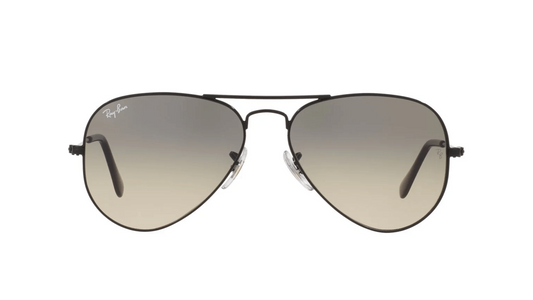 Ray-Ban RB3025I 002/32 58 aviator sunglasses front view with black metal frame and gradient grey lenses