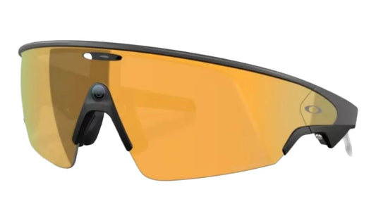 Sunglasses with orange lenses and black frame on a white background