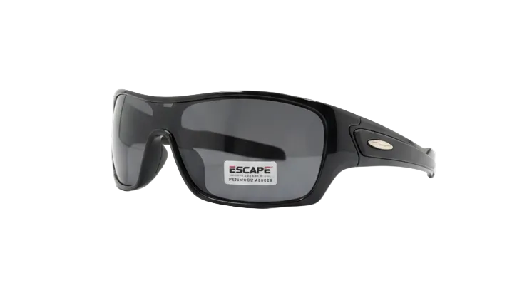 Escape EL099 shiny black polarised sunglasses side view sporty lightweight frame