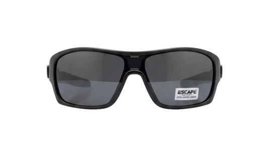 Escape EL099 polarised matte black sunglasses front view premium wrap UV protection eyewear