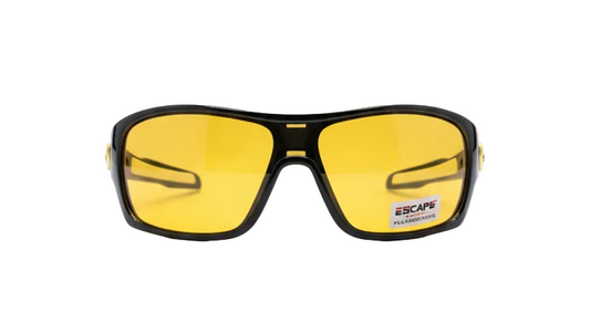 Escape EL099 shiny black yellow tint sunglasses front view sporty wrap outdoor eyewear