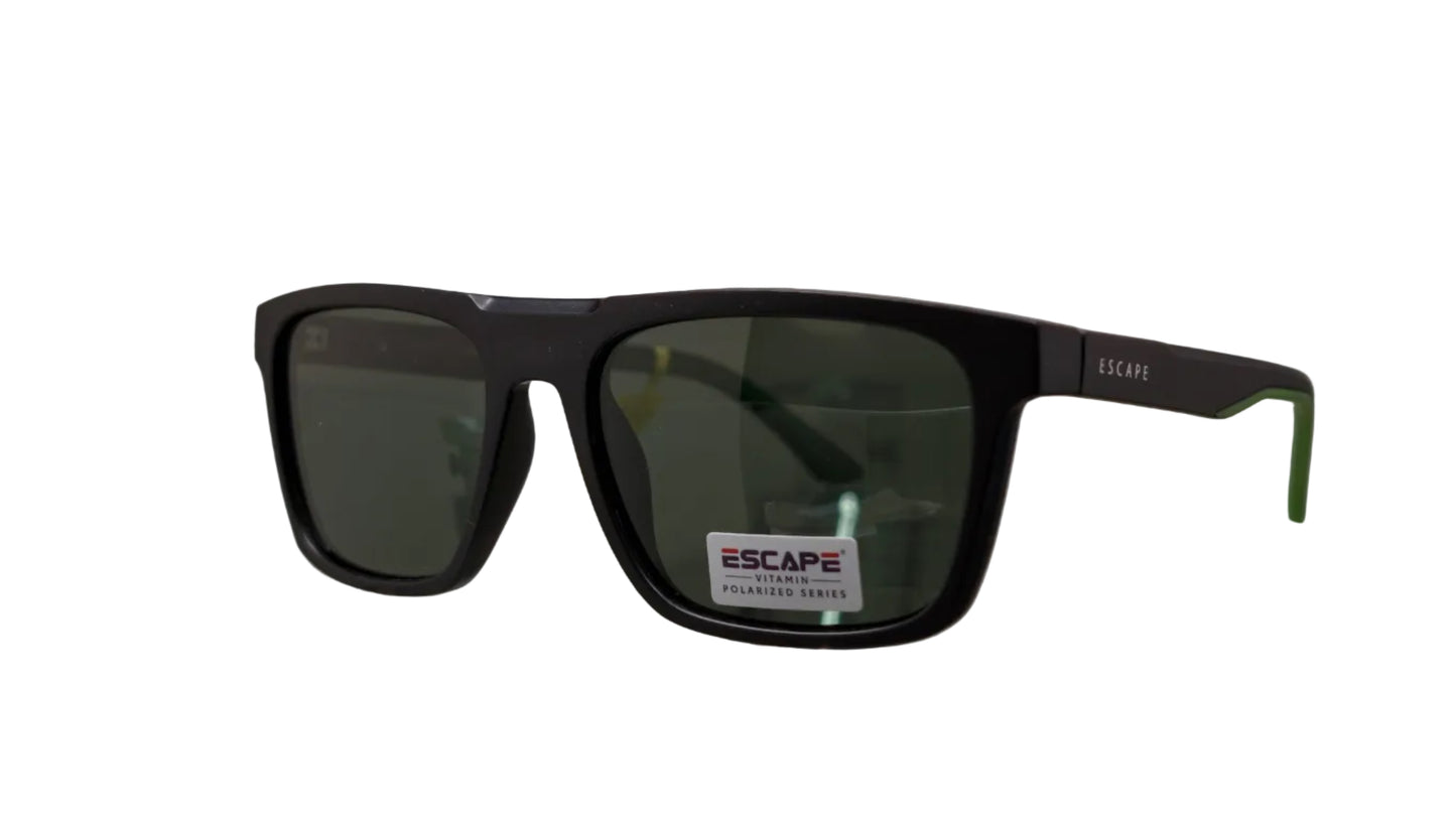 Escape EL070 black frame sunglasses with green detail side view stylish frame