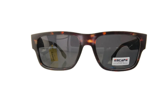 Escape EL103 Havana brown polarised wayfarer sunglasses black lens front view UV protection eyewear