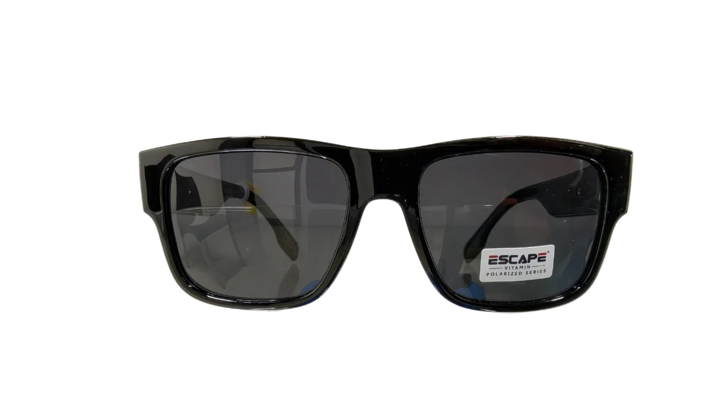 Escape EL103 shiny black polarised wayfarer sunglasses black lens front view