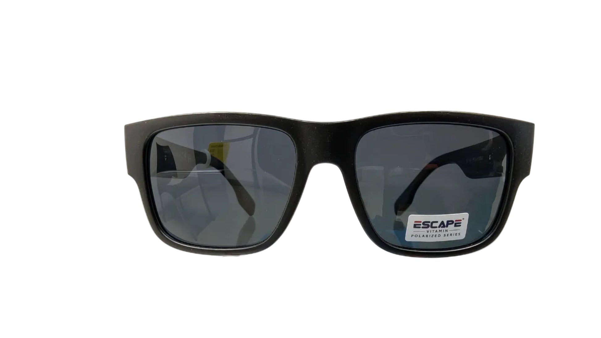 Escape EL103 matte black polarised wayfarer sunglasses black lens front view