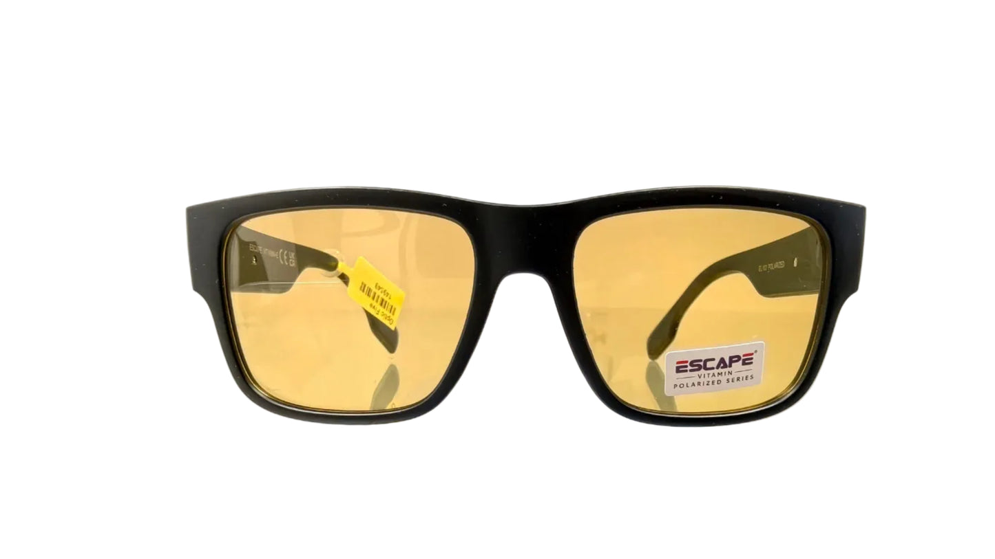 Escape EL103 matte black wayfarer sunglasses yellow lens front view