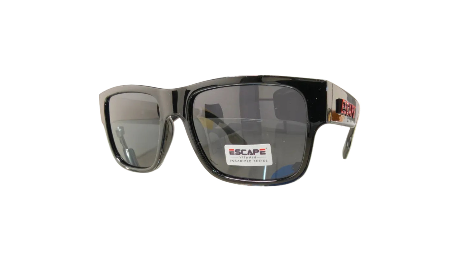 Escape EL103 glossy black frame sunglasses side view classic wayfarer design