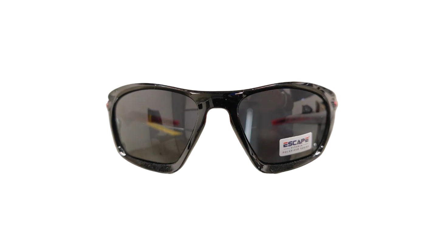Escape EL105 shiny black polarised sports sunglasses front view riding eyewear
