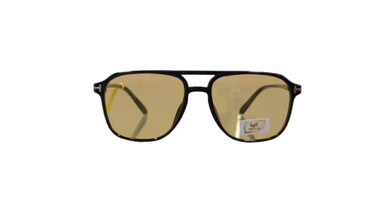 Leo LCC 28032 shinny black aviator sunglasses with yellow photochromatic lenses