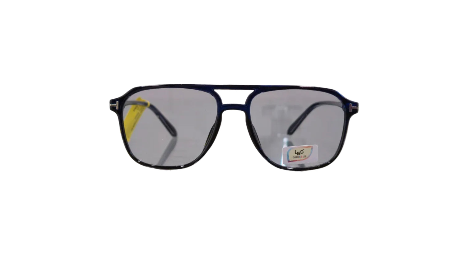 Leo LCC 28032 shinny black aviator sunglasses blue photochromatic lenses