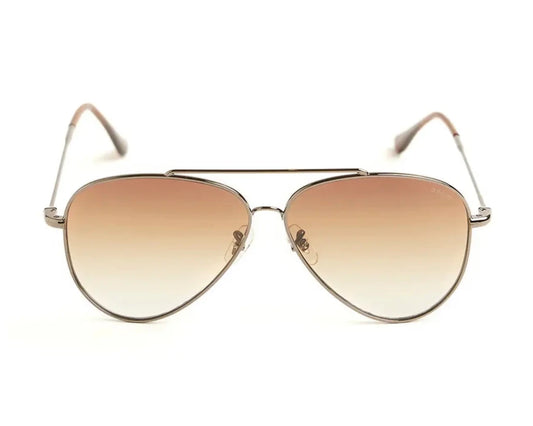 Aviator-style sunglasses with a sleek metal frame and gradient brown lenses. The design features a double bridge and thin arms with brown-tipped earpieces, giving them a classic and timeless look. The lenses transition smoothly from dark to light, adding a stylish flair while providing sun protection.