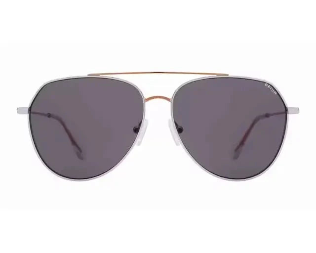 Opium OP1785 C03 aviator sunglasses, front view with sleek silver frame and dark lenses.