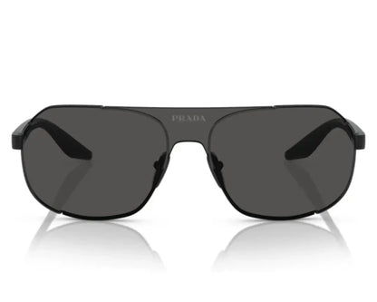 Front-facing view of PRADA SPS 53YS 1AB06F sunglasses with a sharp, sophisticated silhouette.