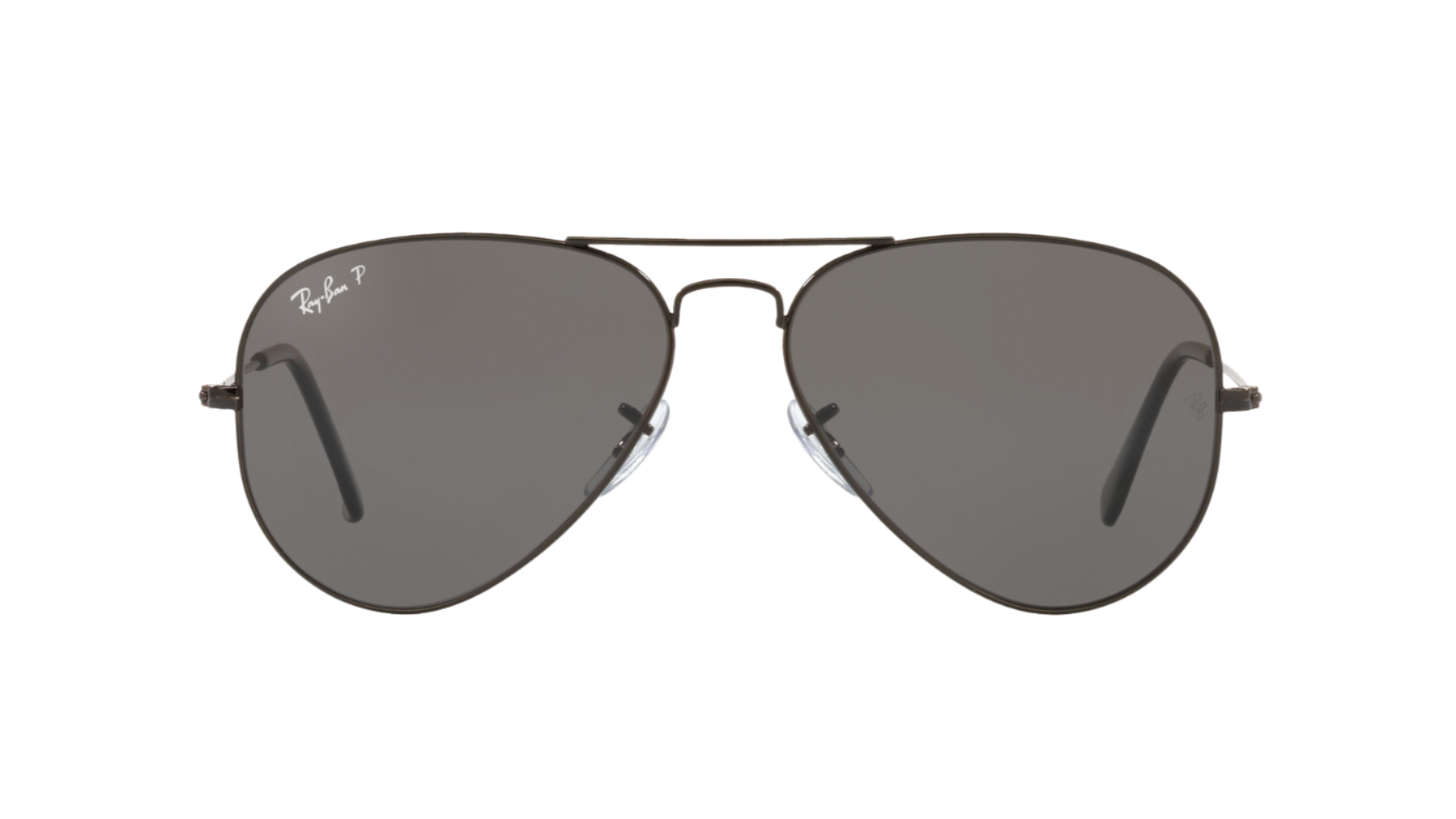 Aviator sunglasses with dark lenses on a white background