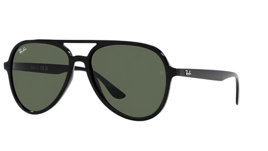 Black sunglasses with green lenses on a white background