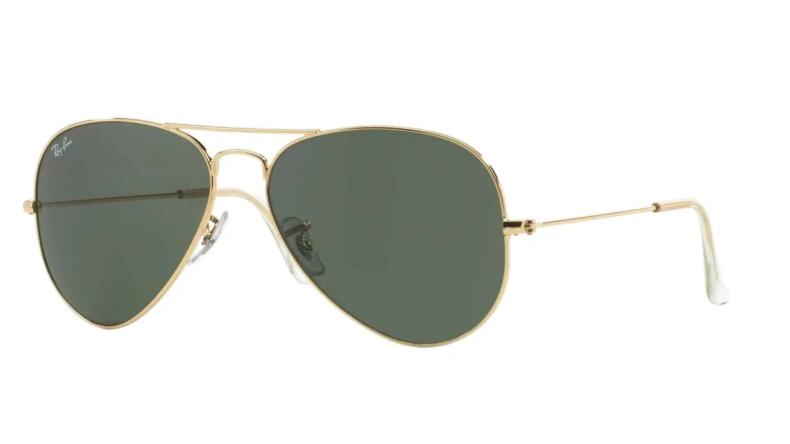 Side angle of Ray-Ban 0RB3025I L0205 58 sunglasses showcasing sleek gold arms and classic aviator lens shape.
