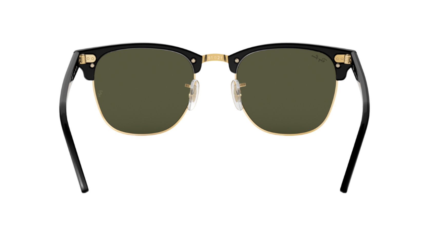 Sunglasses with black frame and green lenses on a white background