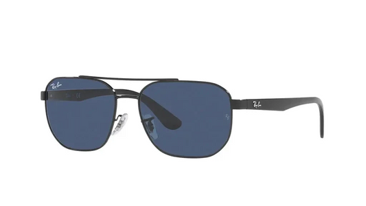 Ray-Ban RB3693I 002/80 sunglasses with black metal frame and blue lenses - angled front view