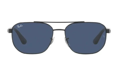 Ray-Ban RB3693I 002/80 square aviator sunglasses featuring blue lenses and black double bridge frame - front view