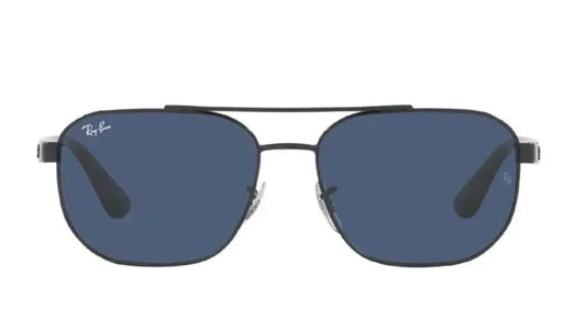 Ray-Ban RB3693I 002/80 square aviator sunglasses featuring blue lenses and black double bridge frame - front view