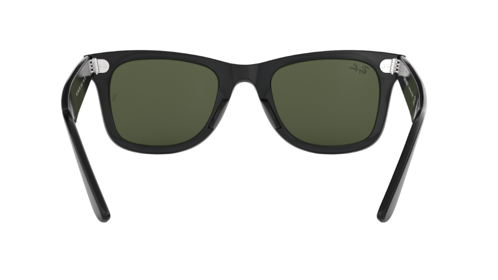 Black sunglasses with green lenses on a white background