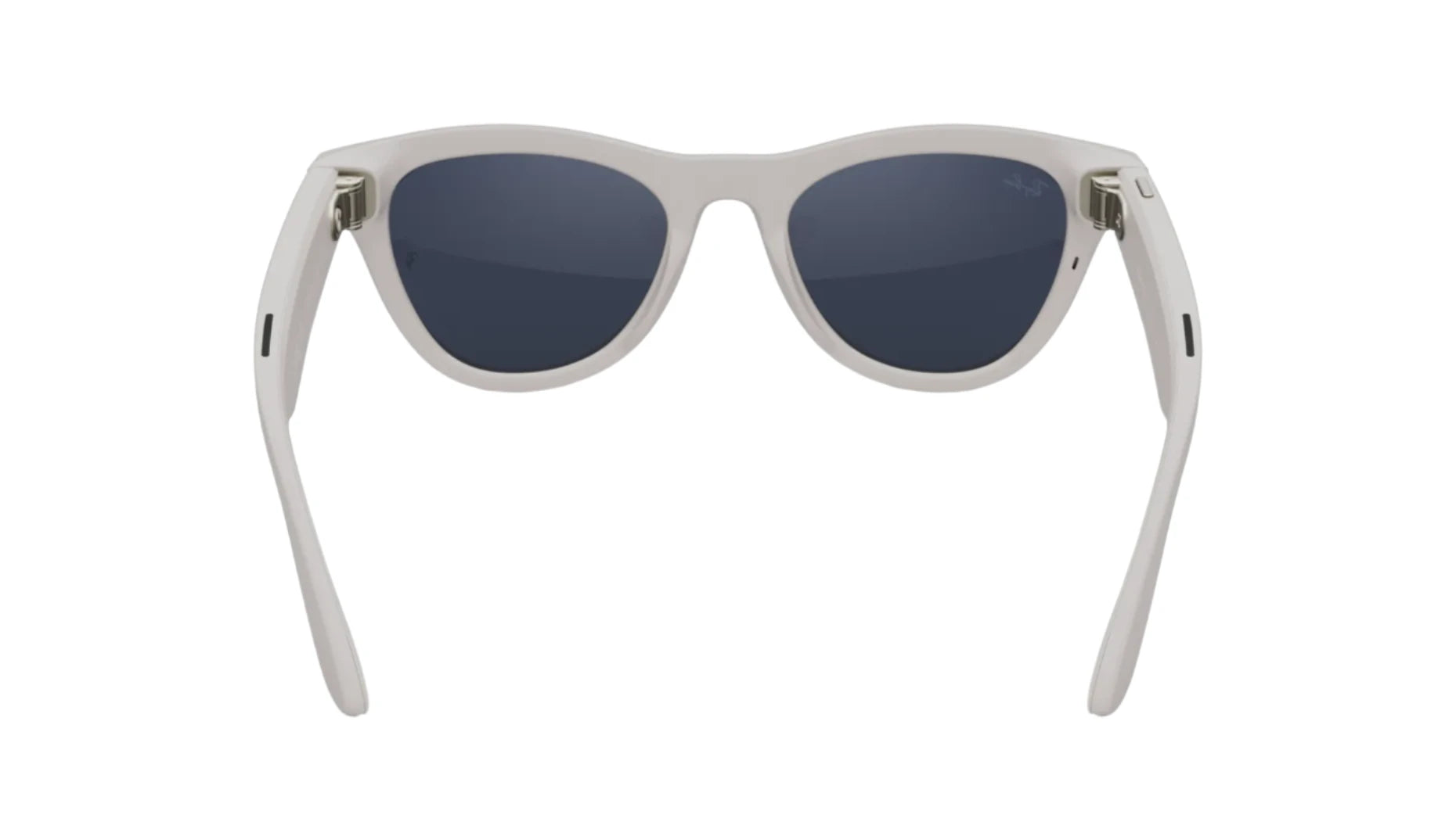 Sunglasses with white frame and dark lenses on a white background