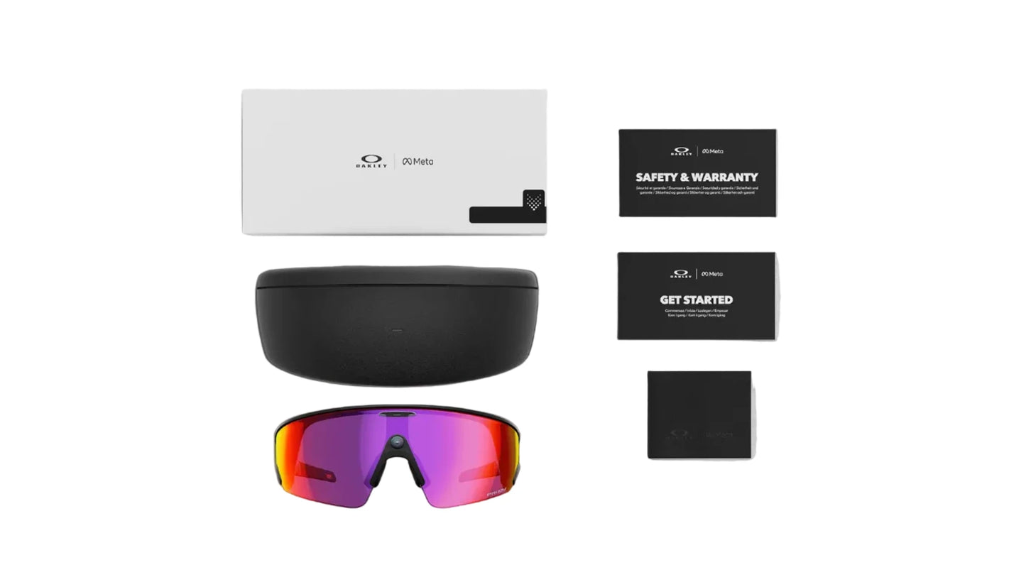 Oakley sunglasses with packaging and accessories on a white background