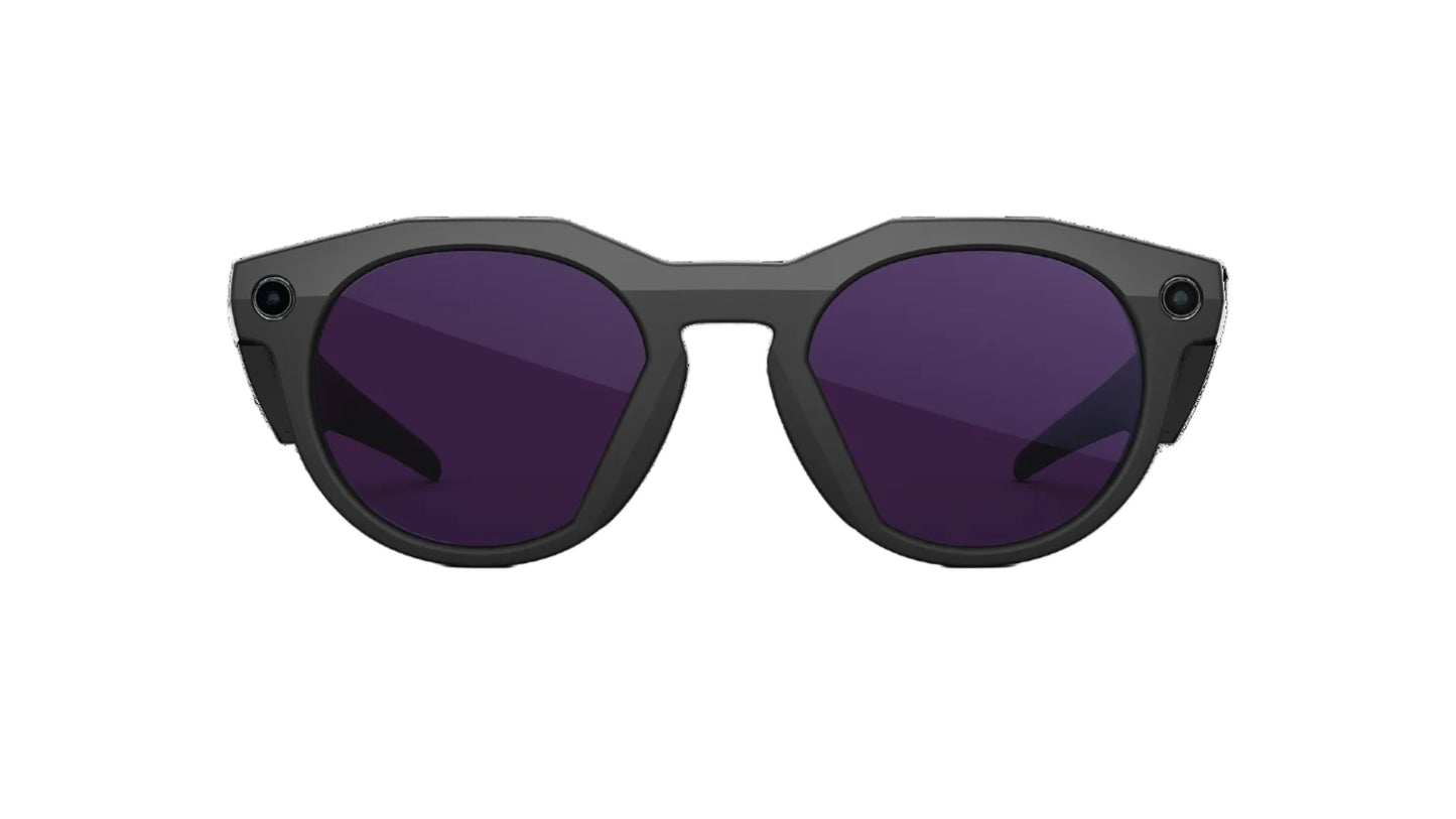 Black sunglasses with dark lenses on a white background