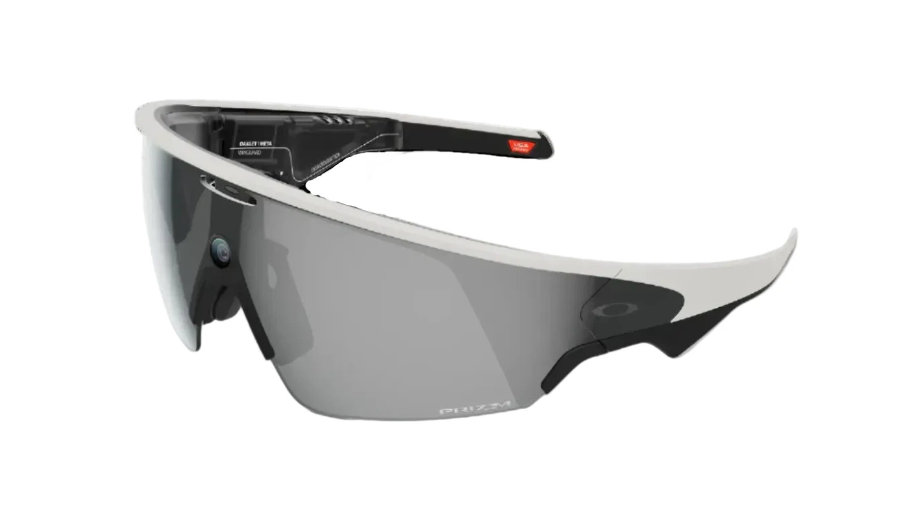 Sunglasses with a white frame and dark lenses on a white background