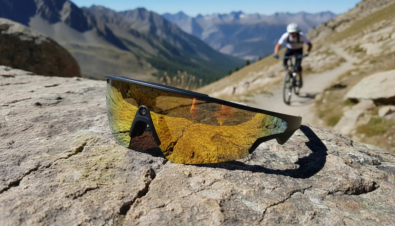 Sunglasses with yellow lenses and black frame on a white background