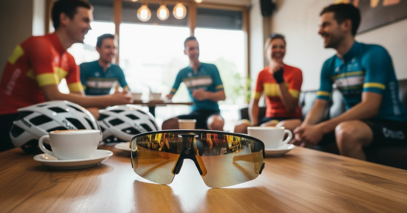Sunglasses with gold lenses and black frame on a white background