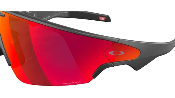 Sunglasses with red lenses and black frame on a white background